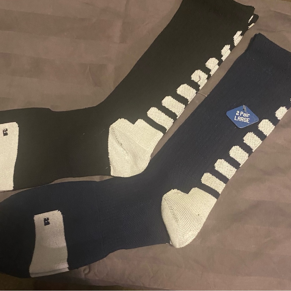 Black and Blue Athletic Socks with Piano Key Design